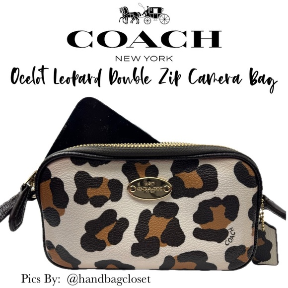 Coach Ocelot White Brown Cheetah Leopard Double Zip Camera Bag - Picture 1 of 14